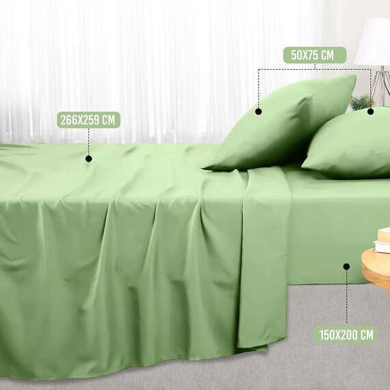 Utopia Bedding 4 Teilige Bettlaken Set 150x200 cm, Salbei Grün - Polyester Microfaser, Oeko-Tex Zertifiziert, 1 Spannbettlaken 150x200 cm, 1 Bettlaken 266x259 cm und 2 Kissenbezüge 50x75 cm