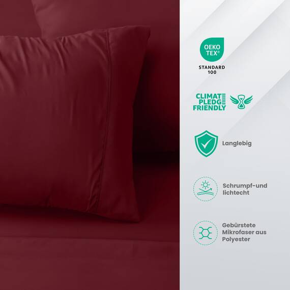 Utopia Bedding 4 Teilige Bettlaken Set 135x190 cm, Burgunderrot - Polyester Microfaser, Oeko-Tex Zertifiziert, 1 Spannbettlaken 135x190 cm, 1 Bettlaken 225x255 cm und 2 Kissenbezüge 50x75 cm