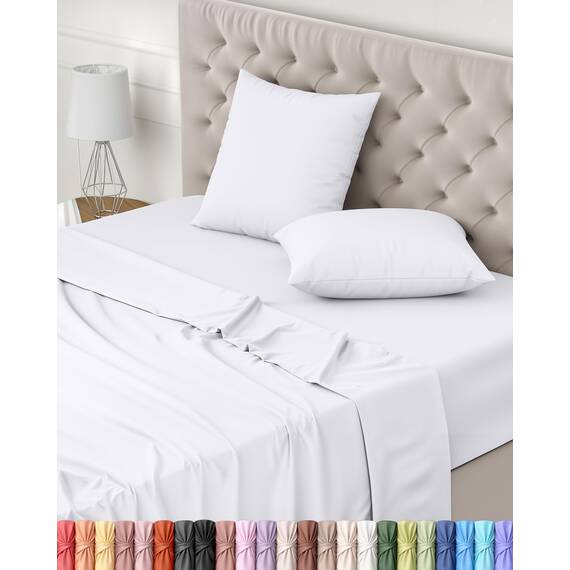 Utopia Bedding 4 Teilige Bettlaken Set 160x200 cm, Weiß - Polyester Microfaser, Oeko-Tex Zertifiziert, 1 Spannbettlaken 160x200 cm, 1 Bettlaken 266x259 cm und 2 Kissenbezüge 65x65 cm