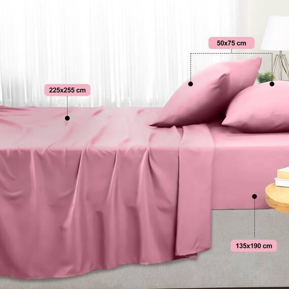 Utopia Bedding 4 Teilige Bettlaken Set 135x190 cm, Rosa - Polyester Microfaser, Oeko-Tex Zertifiziert, 1 Spannbettlaken 135x190 cm, 1 Bettlaken 225x255 cm und 2 Kissenbezüge 50x75 cm