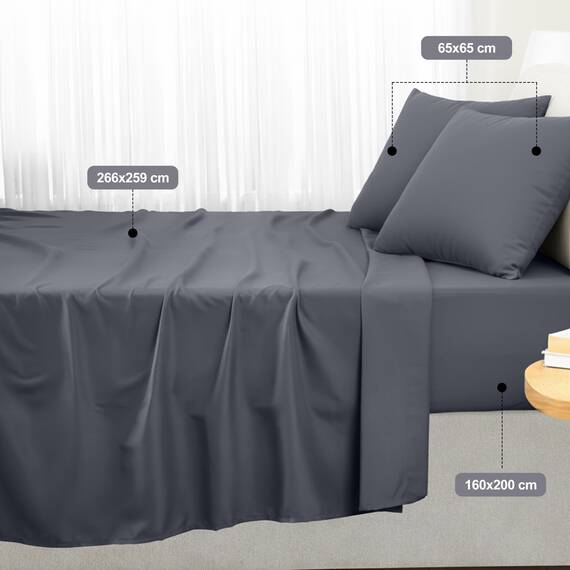 Utopia Bedding 4 Teilige Bettlaken Set 160x200 cm, Grau - Polyester Microfaser, Oeko-Tex Zertifiziert, 1 Spannbettlaken 160x200 cm, 1 Bettlaken 266x259 cm und 2 Kissenbezüge 65x65 cm