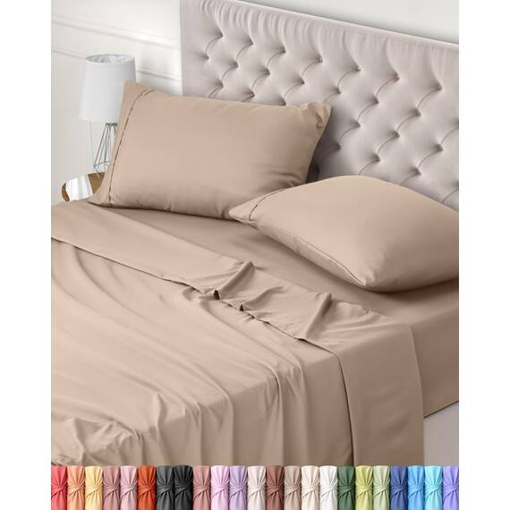 Utopia Bedding 4 Teilige Bettlaken Set 150x200 cm, Beige - Polyester Microfaser, Oeko-Tex Zertifiziert, 1 Spannbettlaken 150x200 cm, 1 Bettlaken 266x259 cm und 2 Kissenbezüge 50x75 cm