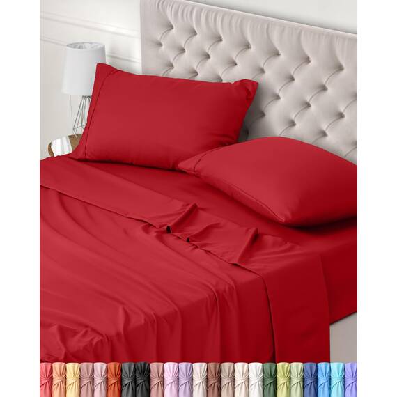 Utopia Bedding 4 Teilige Bettlaken Set 135x190 cm, Rot - Polyester Microfaser, Oeko-Tex Zertifiziert, 1 Spannbettlaken 135x190 cm, 1 Bettlaken 225x255 cm und 2 Kissenbezüge 50x75 cm