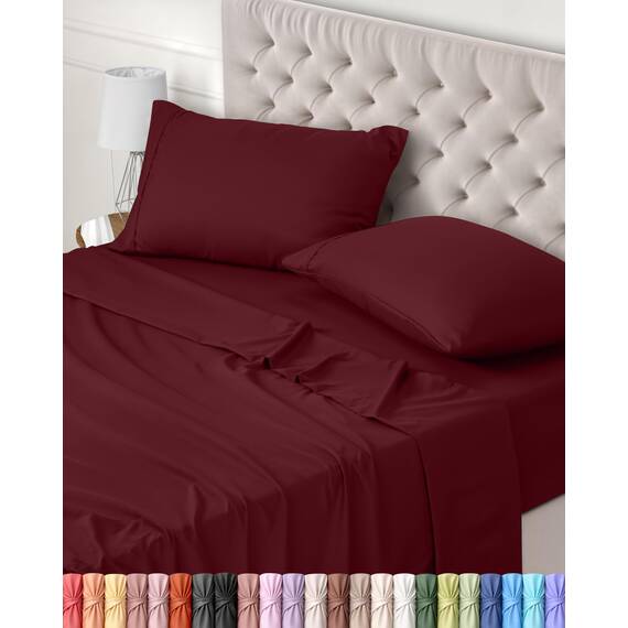 Utopia Bedding 4 Teilige Bettlaken Set 150x200 cm, Burgunderrot - Polyester Microfaser, Oeko-Tex Zertifiziert, 1 Spannbettlaken 150x200 cm, 1 Bettlaken 266x259 cm und 2 Kissenbezüge 50x75 cm