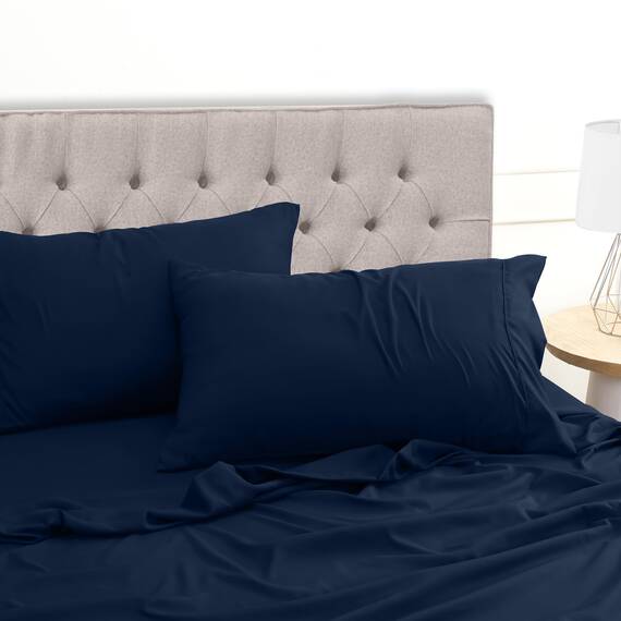 Utopia Bedding 4 Teilige Bettlaken Set 180x200 cm, Marineblau - Polyester Microfaser, Oeko-Tex Zertifiziert, 1 Spannbettlaken 180x200 cm, 1 Bettlaken 270x290 cm und 2 Kissenbezüge 50x75 cm