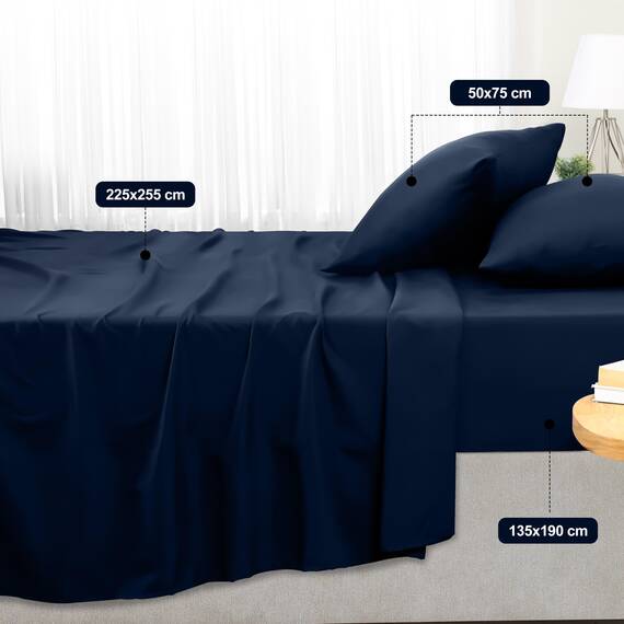 Utopia Bedding 4 Teilige Bettlaken Set 135x190 cm, Marineblau - Polyester Microfaser, Oeko-Tex Zertifiziert, 1 Spannbettlaken 135x190 cm, 1 Bettlaken 225x255 cm und 2 Kissenbezüge 50x75 cm