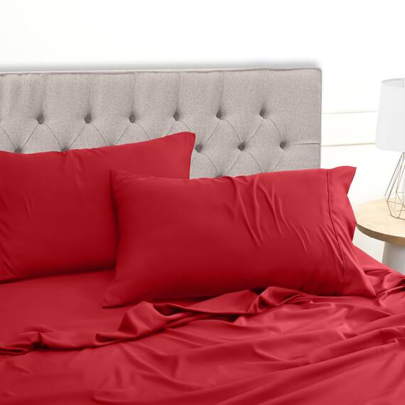 Utopia Bedding 4 Teilige Bettlaken Set 135x190 cm, Rot - Polyester Microfaser, Oeko-Tex Zertifiziert, 1 Spannbettlaken 135x190 cm, 1 Bettlaken 225x255 cm und 2 Kissenbezüge 50x75 cm