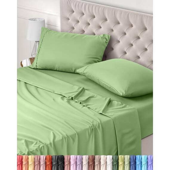 Utopia Bedding 4 Teilige Bettlaken Set 135x190 cm, Salbei Grün - Polyester Microfaser, Oeko-Tex Zertifiziert, 1 Spannbettlaken 135x190 cm, 1 Bettlaken 225x255 cm und 2 Kissenbezüge 50x75 cm