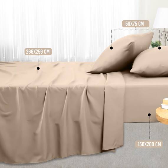 Utopia Bedding 4 Teilige Bettlaken Set 150x200 cm, Beige - Polyester Microfaser, Oeko-Tex Zertifiziert, 1 Spannbettlaken 150x200 cm, 1 Bettlaken 266x259 cm und 2 Kissenbezüge 50x75 cm