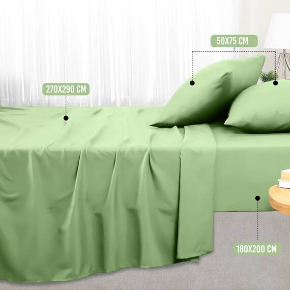 Utopia Bedding 4 Teilige Bettlaken Set 180x200 cm, Salbei Grün - Polyester Microfaser, Oeko-Tex Zertifiziert, 1 Spannbettlaken 180x200 cm, 1 Bettlaken 270x290 cm und 2 Kissenbezüge 50x75 cm