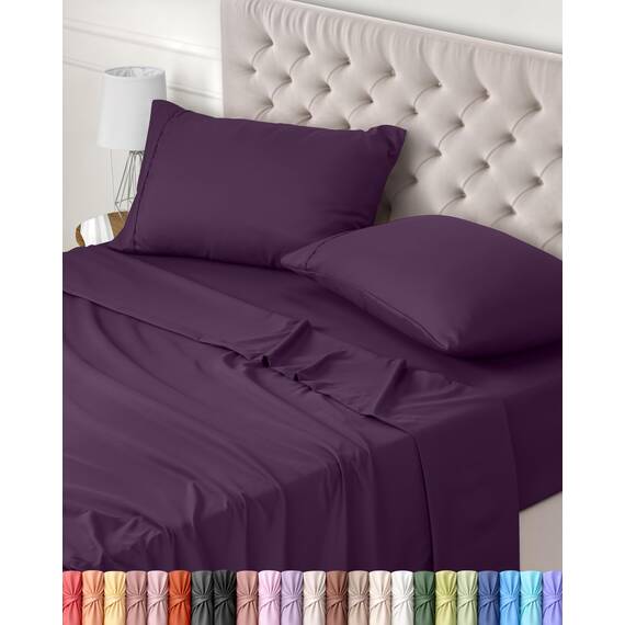 Utopia Bedding 4 Teilige Bettlaken Set 135x190 cm, Lila - Polyester Microfaser, Oeko-Tex Zertifiziert, 1 Spannbettlaken 135x190 cm, 1 Bettlaken 225x255 cm und 2 Kissenbezüge 50x75 cm