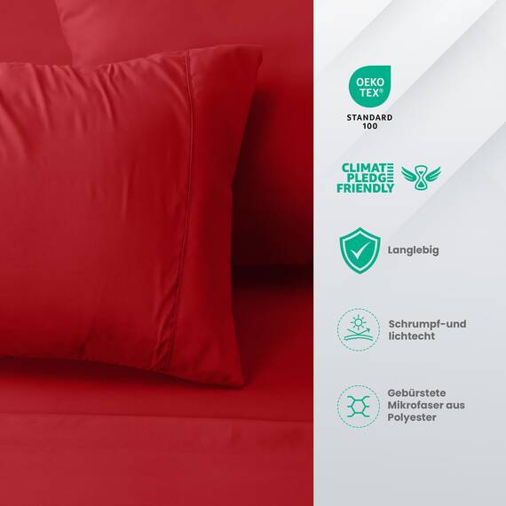 Utopia Bedding 4 Teilige Bettlaken Set 135x190 cm, Rot - Polyester Microfaser, Oeko-Tex Zertifiziert, 1 Spannbettlaken 135x190 cm, 1 Bettlaken 225x255 cm und 2 Kissenbezüge 50x75 cm