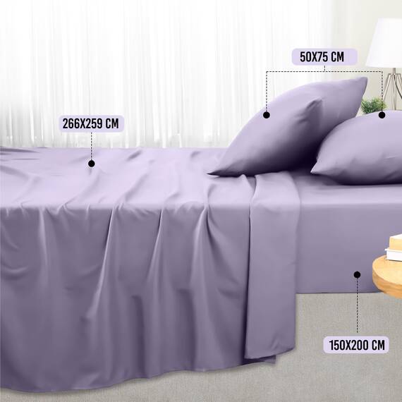 Utopia Bedding 4 Teilige Bettlaken Set 150x200 cm, Lavendel - Polyester Microfaser, Oeko-Tex Zertifiziert, 1 Spannbettlaken 150x200 cm, 1 Bettlaken 266x259 cm und 2 Kissenbezüge 50x75 cm