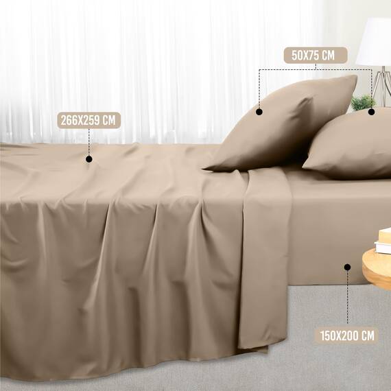 Utopia Bedding 4 Teilige Bettlaken Set 150x200 cm, Sand - Polyester Microfaser, Oeko-Tex Zertifiziert, 1 Spannbettlaken 150x200 cm, 1 Bettlaken 266x259 cm und 2 Kissenbezüge 50x75 cm
