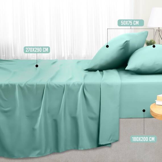 Utopia Bedding 4 Teilige Bettlaken Set 180x200 cm, Spa Blau - Polyester Microfaser, Oeko-Tex Zertifiziert, 1 Spannbettlaken 180x200 cm, 1 Bettlaken 270x290 cm und 2 Kissenbezüge 50x75 cm