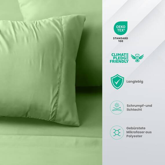 Utopia Bedding 4 Teilige Bettlaken Set 135x190 cm, Salbei Grün - Polyester Microfaser, Oeko-Tex Zertifiziert, 1 Spannbettlaken 135x190 cm, 1 Bettlaken 225x255 cm und 2 Kissenbezüge 50x75 cm