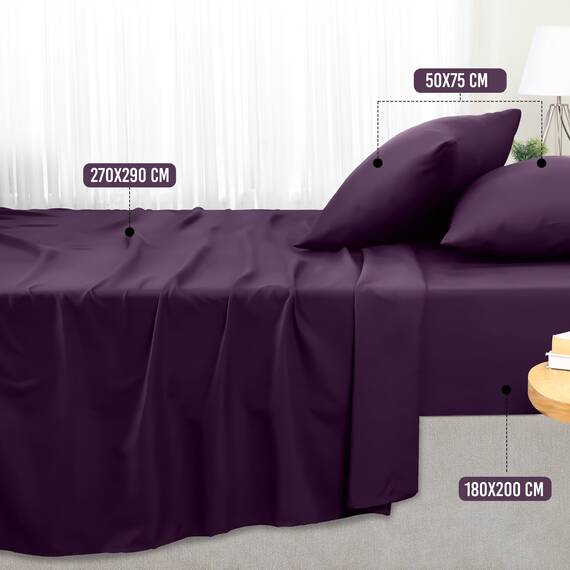 Utopia Bedding 4 Teilige Bettlaken Set 180x200 cm, Lila - Polyester Microfaser, Oeko-Tex Zertifiziert, 1 Spannbettlaken 180x200 cm, 1 Bettlaken 270x290 cm und 2 Kissenbezüge 50x75 cm
