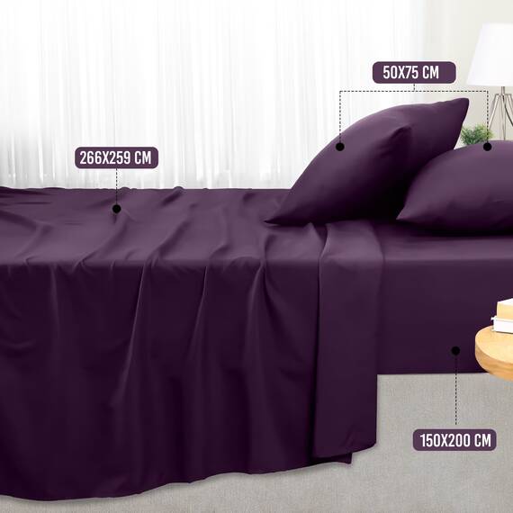 Utopia Bedding 4 Teilige Bettlaken Set 150x200 cm, Lila - Polyester Microfaser, Oeko-Tex Zertifiziert, 1 Spannbettlaken 150x200 cm, 1 Bettlaken 266x259 cm und 2 Kissenbezüge 50x75 cm