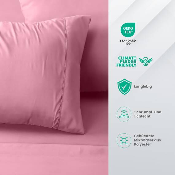 Utopia Bedding 4 Teilige Bettlaken Set 180x200 cm, Rosa - Polyester Microfaser, Oeko-Tex Zertifiziert, 1 Spannbettlaken 180x200 cm, 1 Bettlaken 270x290 cm und 2 Kissenbezüge 50x75 cm