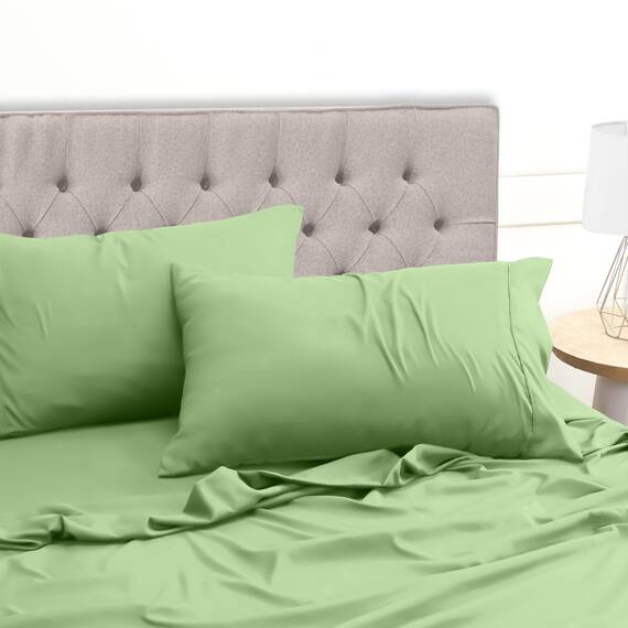 Utopia Bedding 4 Teilige Bettlaken Set 150x200 cm, Salbei Grün - Polyester Microfaser, Oeko-Tex Zertifiziert, 1 Spannbettlaken 150x200 cm, 1 Bettlaken 266x259 cm und 2 Kissenbezüge 50x75 cm
