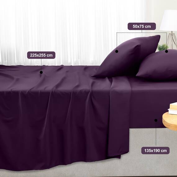 Utopia Bedding 4 Teilige Bettlaken Set 135x190 cm, Lila - Polyester Microfaser, Oeko-Tex Zertifiziert, 1 Spannbettlaken 135x190 cm, 1 Bettlaken 225x255 cm und 2 Kissenbezüge 50x75 cm