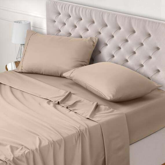 Utopia Bedding 4 Teilige Bettlaken Set 160x200 cm, Beige - Polyester Microfaser, Oeko-Tex Zertifiziert, 1 Spannbettlaken 160x200 cm, 1 Bettlaken 266x259 cm und 2 Kissenbezüge 50x75 cm