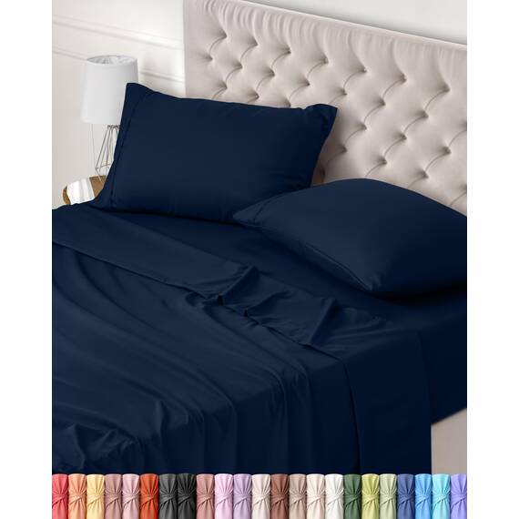 Utopia Bedding 4 Teilige Bettlaken Set 180x200 cm, Marineblau - Polyester Microfaser, Oeko-Tex Zertifiziert, 1 Spannbettlaken 180x200 cm, 1 Bettlaken 270x290 cm und 2 Kissenbezüge 50x75 cm