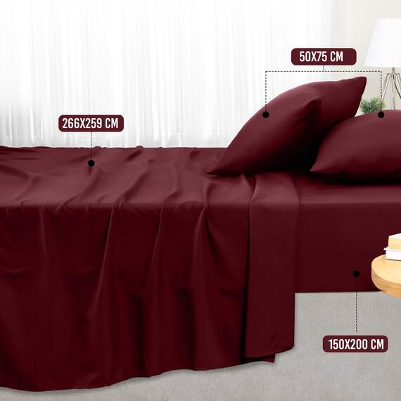 Utopia Bedding 4 Teilige Bettlaken Set 150x200 cm, Burgunderrot - Polyester Microfaser, Oeko-Tex Zertifiziert, 1 Spannbettlaken 150x200 cm, 1 Bettlaken 266x259 cm und 2 Kissenbezüge 50x75 cm