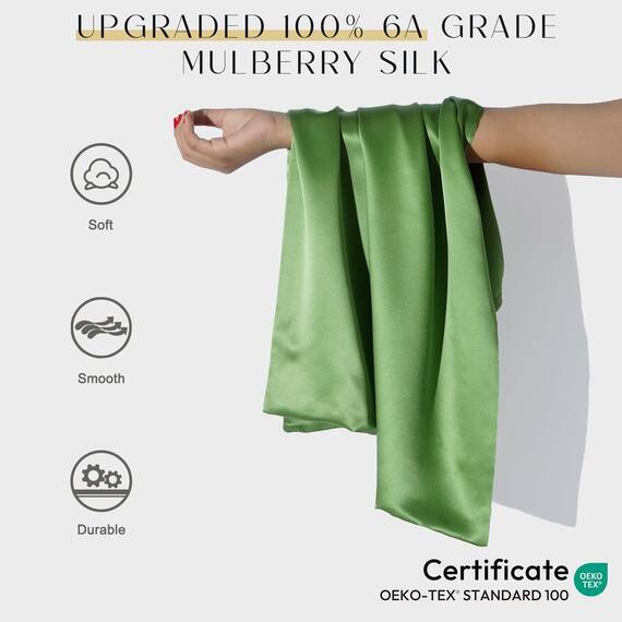 ZIMASILK Kissenbezug aus Reiner Maulbeerseide, für Gesundheit von Haar und Haut, mit verstärktem, verstecktem Reißverschluss, doppelseitig, Seide, Güteklasse 6A, Geschenkbox (50 x 75 cm, Grasgrün)