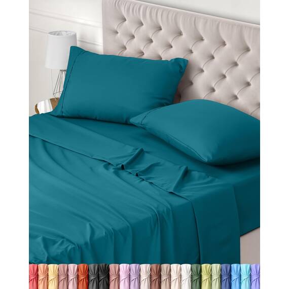 Utopia Bedding 4 Teilige Bettlaken Set 135x190 cm, Denim Blau - Polyester Microfaser, Oeko-Tex Zertifiziert, 1 Spannbettlaken 135x190 cm, 1 Bettlaken 225x255 cm und 2 Kissenbezüge 50x75 cm