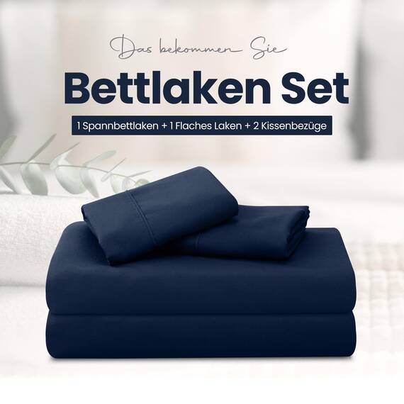 Utopia Bedding 4 Teilige Bettlaken Set 135x190 cm, Marineblau - Polyester Microfaser, Oeko-Tex Zertifiziert, 1 Spannbettlaken 135x190 cm, 1 Bettlaken 225x255 cm und 2 Kissenbezüge 50x75 cm