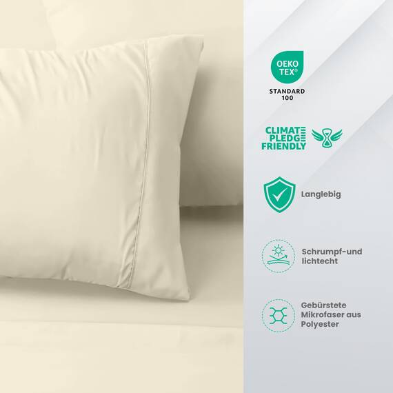 Utopia Bedding 4 Teilige Bettlaken Set 180x200 cm, Elfenbein - Polyester Microfaser, Oeko-Tex Zertifiziert, 1 Spannbettlaken 180x200 cm, 1 Bettlaken 270x290 cm und 2 Kissenbezüge 50x75 cm
