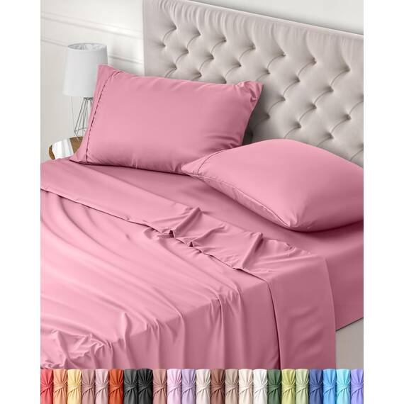 Utopia Bedding 4 Teilige Bettlaken Set 150x200 cm, Rosa - Polyester Microfaser, Oeko-Tex Zertifiziert, 1 Spannbettlaken 150x200 cm, 1 Bettlaken 266x259 cm und 2 Kissenbezüge 50x75 cm