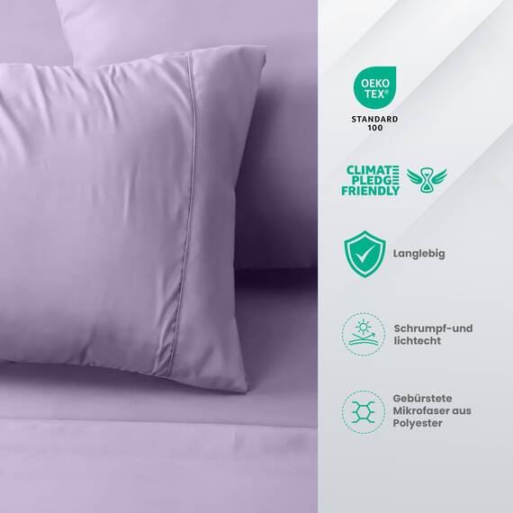 Utopia Bedding 4 Teilige Bettlaken Set 180x200 cm, Lavendel - Polyester Microfaser, Oeko-Tex Zertifiziert, 1 Spannbettlaken 180x200 cm, 1 Bettlaken 270x290 cm und 2 Kissenbezüge 50x75 cm