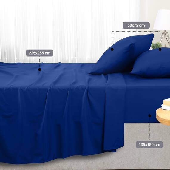 Utopia Bedding 4 Teilige Bettlaken Set 135x190 cm, Königsblau - Polyester Microfaser, Oeko-Tex Zertifiziert, 1 Spannbettlaken 135x190 cm, 1 Bettlaken 225x255 cm und 2 Kissenbezüge 50x75 cm