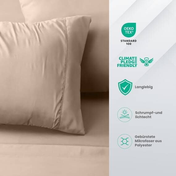 Utopia Bedding 4 Teilige Bettlaken Set 120x190 cm, Beige - Polyester Microfaser, Oeko-Tex Zertifiziert, 1 Spannbettlaken 120x190 cm, 1 Bettlaken 228x259 cm und 2 Kissenbezüge 50x75 cm