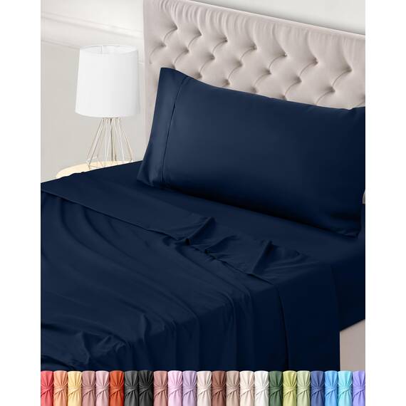 Utopia Bedding 3 Teilige Bettlaken Set 90x190 cm, Marineblau - Polyester Microfaser, Oeko-Tex Zertifiziert, 1 Spannbettlaken 90x190 cm, 1 Bettlaken 167x243 cm und 1 Kissenbezug 50x75 cm