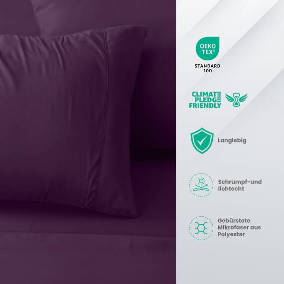 Utopia Bedding 4 Teilige Bettlaken Set 135x190 cm, Lila - Polyester Microfaser, Oeko-Tex Zertifiziert, 1 Spannbettlaken 135x190 cm, 1 Bettlaken 225x255 cm und 2 Kissenbezüge 50x75 cm