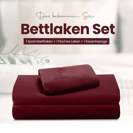 Utopia Bedding 3 Teilige Bettlaken Set 90x190 cm, Burgunderrot - Polyester Microfaser, Oeko-Tex Zertifiziert, 1 Spannbettlaken 90x190 cm, 1 Bettlaken 167x243 cm und 1 Kissenbezug 50x75 cm