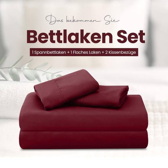 Utopia Bedding 4 Teilige Bettlaken Set 160x200 cm, Burgunderrot - Polyester Microfaser, Oeko-Tex Zertifiziert, 1 Spannbettlaken 160x200 cm, 1 Bettlaken 266x259 cm und 2 Kissenbezüge 50x75 cm