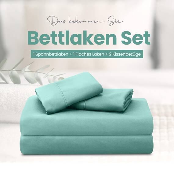 Utopia Bedding 4 Teilige Bettlaken Set 180x200 cm, Spa Blau - Polyester Microfaser, Oeko-Tex Zertifiziert, 1 Spannbettlaken 180x200 cm, 1 Bettlaken 270x290 cm und 2 Kissenbezüge 50x75 cm