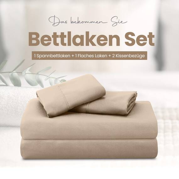 Utopia Bedding 4 Teilige Bettlaken Set 180x200 cm, Beige - Polyester Microfaser, Oeko-Tex Zertifiziert, 1 Spannbettlaken 180x200 cm, 1 Bettlaken 270x290 cm und 2 Kissenbezüge 50x75 cm