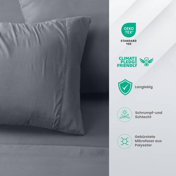 Utopia Bedding 4 Teilige Bettlaken Set 120x190 cm, Grau - Polyester Microfaser, Oeko-Tex Zertifiziert, 1 Spannbettlaken 120x190 cm, 1 Bettlaken 228x259 cm und 2 Kissenbezüge 50x75 cm