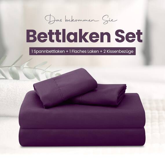 Utopia Bedding 4 Teilige Bettlaken Set 180x200 cm, Lila - Polyester Microfaser, Oeko-Tex Zertifiziert, 1 Spannbettlaken 180x200 cm, 1 Bettlaken 270x290 cm und 2 Kissenbezüge 50x75 cm