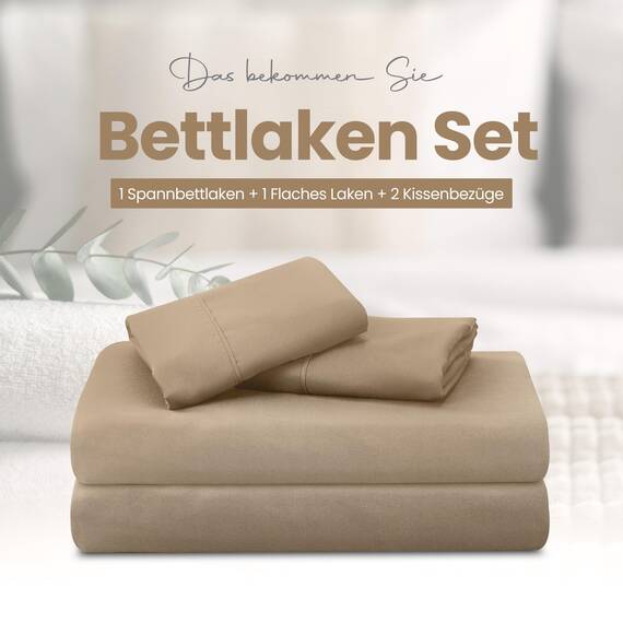 Utopia Bedding 4 Teilige Bettlaken Set 150x200 cm, Sand - Polyester Microfaser, Oeko-Tex Zertifiziert, 1 Spannbettlaken 150x200 cm, 1 Bettlaken 266x259 cm und 2 Kissenbezüge 50x75 cm