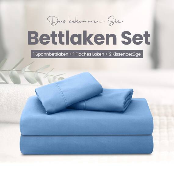 Utopia Bedding 4 Teilige Bettlaken Set 150x200 cm, Niederländisches Blau - Polyester Microfaser, Oeko-Tex Zertifiziert, 1 Spannbettlaken 150x200 cm, 1 Bettlaken 266x259 cm und 2 Kissenbezüge 50x75 cm