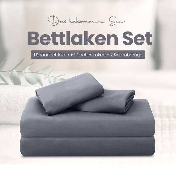 Utopia Bedding 4 Teilige Bettlaken Set 160x200 cm, Grau - Polyester Microfaser, Oeko-Tex Zertifiziert, 1 Spannbettlaken 160x200 cm, 1 Bettlaken 266x259 cm und 2 Kissenbezüge 65x65 cm