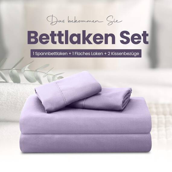 Utopia Bedding 4 Teilige Bettlaken Set 180x200 cm, Lavendel - Polyester Microfaser, Oeko-Tex Zertifiziert, 1 Spannbettlaken 180x200 cm, 1 Bettlaken 270x290 cm und 2 Kissenbezüge 50x75 cm