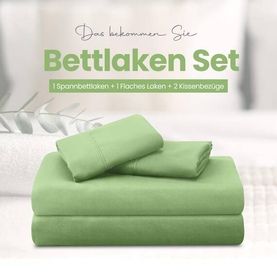 Utopia Bedding 4 Teilige Bettlaken Set 150x200 cm, Salbei Grün - Polyester Microfaser, Oeko-Tex Zertifiziert, 1 Spannbettlaken 150x200 cm, 1 Bettlaken 266x259 cm und 2 Kissenbezüge 50x75 cm