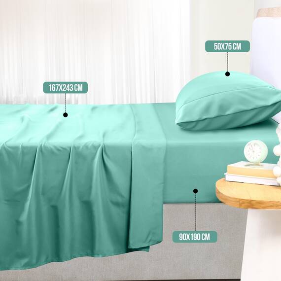 Utopia Bedding 3 Teilige Bettlaken Set 90x190 cm, Spa Blau - Polyester Microfaser, Oeko-Tex Zertifiziert, 1 Spannbettlaken 90x190 cm, 1 Bettlaken 167x243 cm und 1 Kissenbezug 50x75 cm